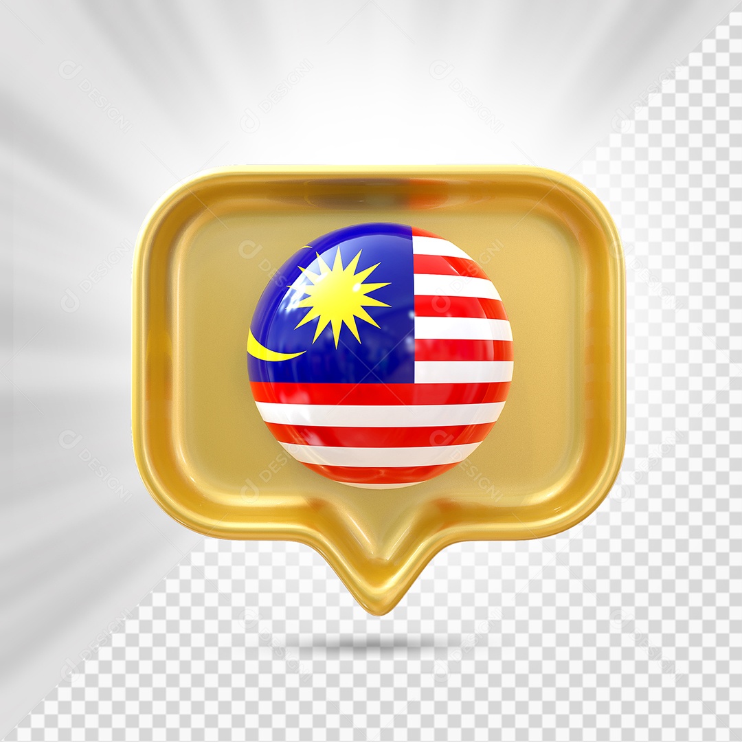 Malásia Ícone 3D Elemento Dourado para Composição PSD