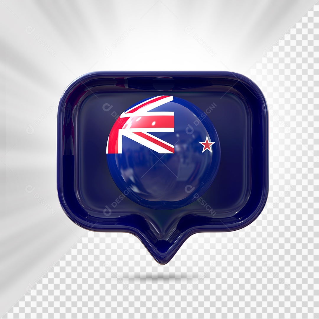 Nova Zelândia Ícone 3D Elemento Azul para Composição PSD