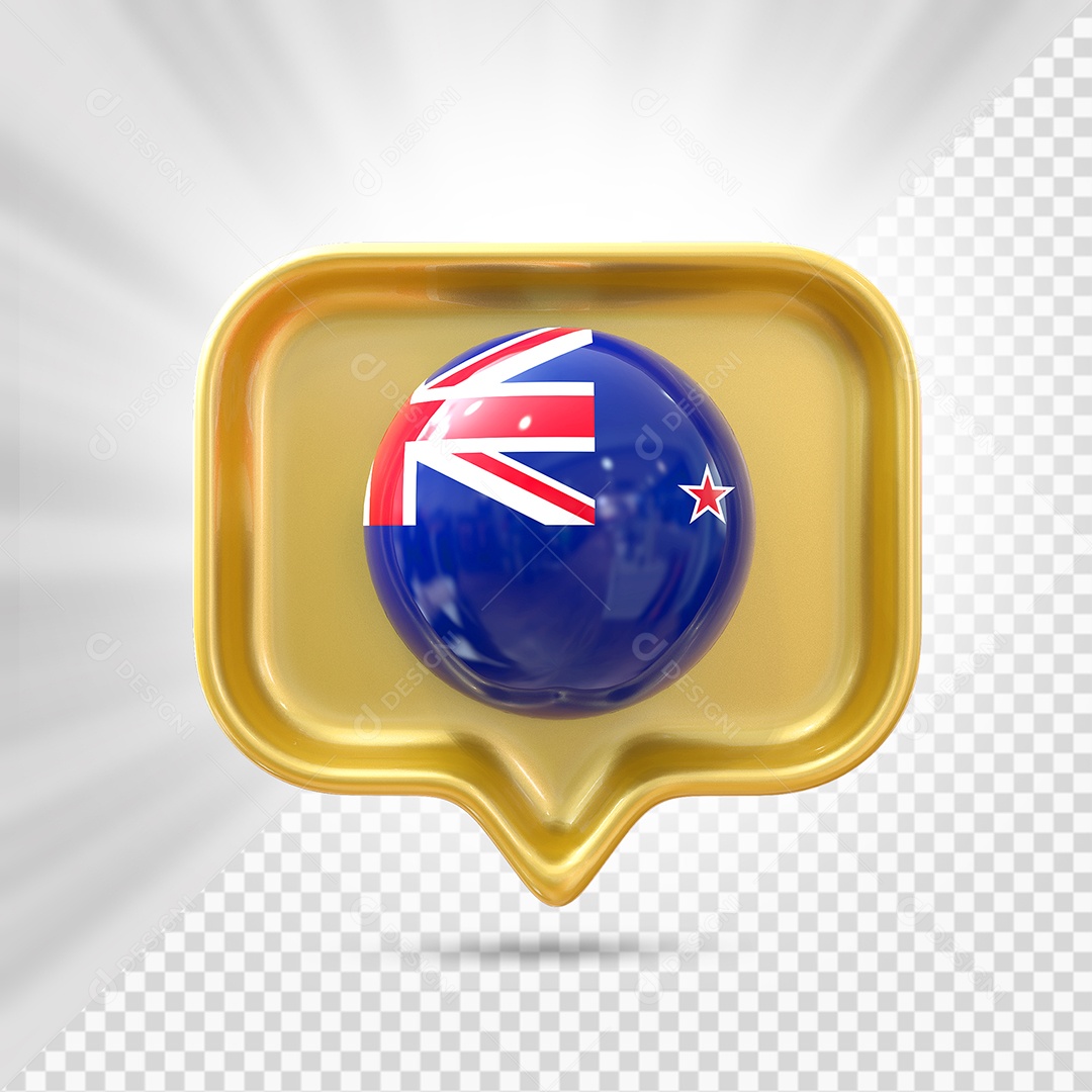 Nova Zelândia Ícone 3D Elemento Dourado para Composição PSD