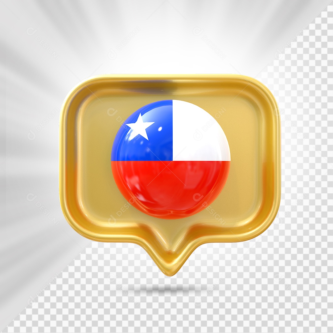 Chile Ícone 3D Elemento Dourado para Composição PSD