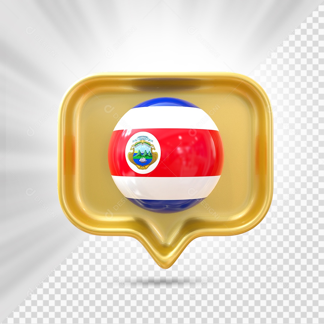 Costa Rica Ícone 3D Elemento Dourado para Composição PSD