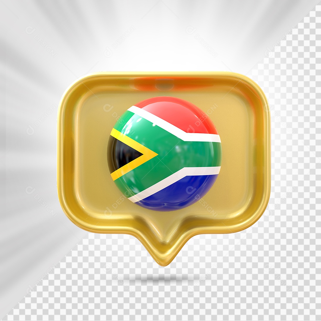 África do Sul Ícone 3D Elemento Dourado para Composição PSD