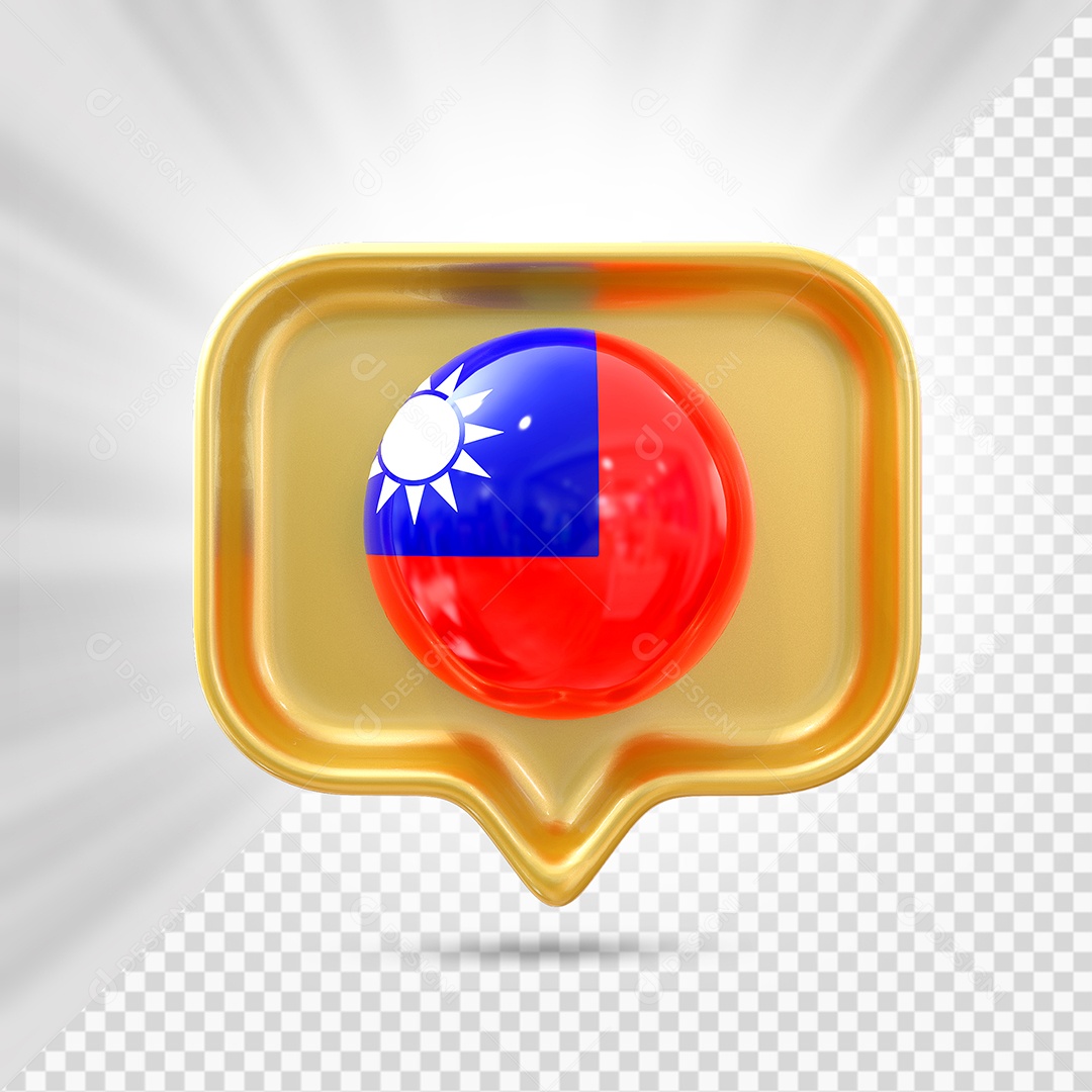 Taiwan Ícone 3D Elemento Dourado para Composição PSD