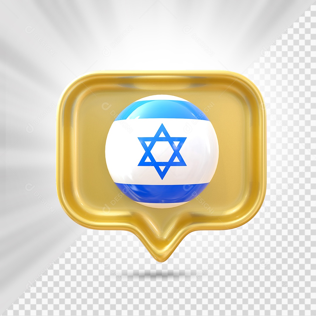 Israel Ícone 3D Elemento Dourado para Composição PSD