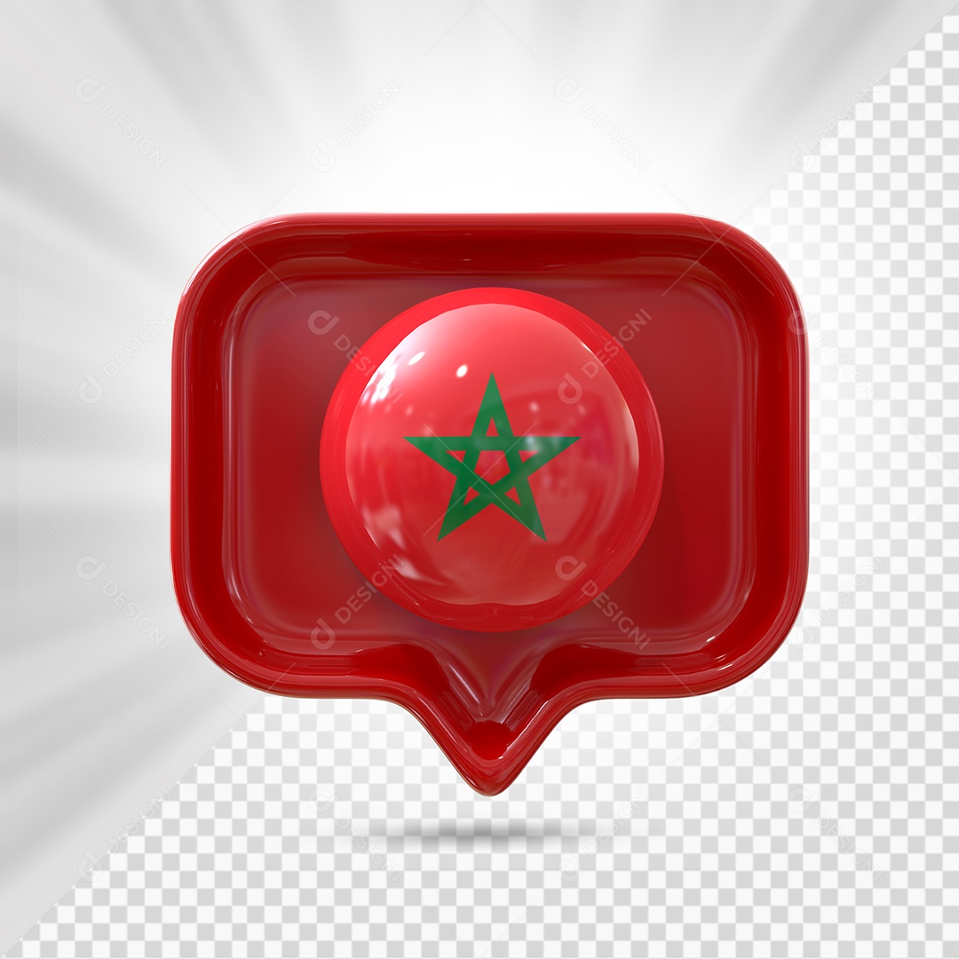 Marrocos Ícone 3D Elemento Vermelho para Composição PSD
