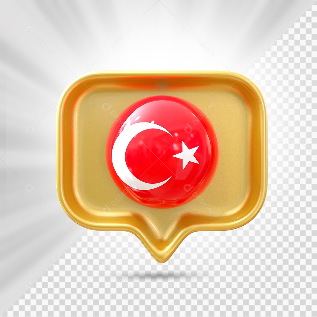 Turquia Ícone 3D Elemento Dourado para Composição PSD