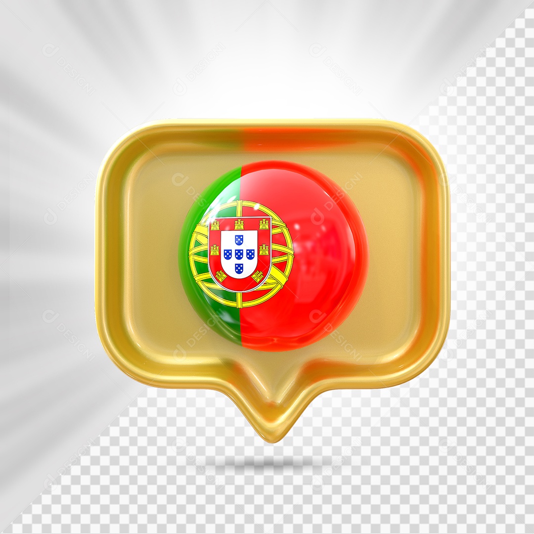 Portugal Ícone 3D Elemento Dourado para Composição PSD