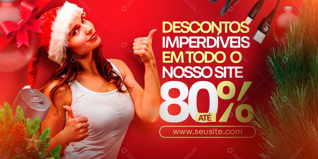 Social Media Banner Feliz Natal Descontos Imperdíveis PSD Editável