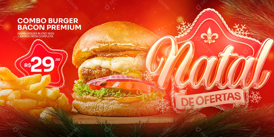 Banner Combo Burger Bacon Natal de Ofertas Feliz Natal Social Media PSD Editável