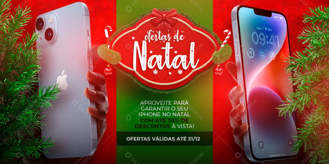 Banner Ofertas de Natal Lojas de Celulares Feliz Natal Social Media PSD Editável