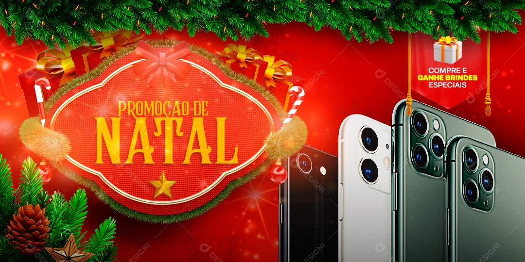 Banner Promoção de Natal Loja de Celulares Feliz Natal Social Media PSD Editável