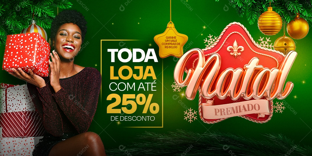 Banner Toda Loja com Até 25% de Desconto Natal Premiado Social Media PSD Editável