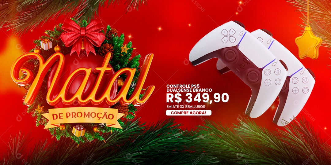 Banner Natal de Promoção Controle PS5 Social Media PSD Editável