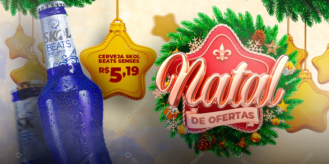 Banner Natal de Ofertas Cerveja Skol Beats Senses Bebidas Social Media PSD Editável