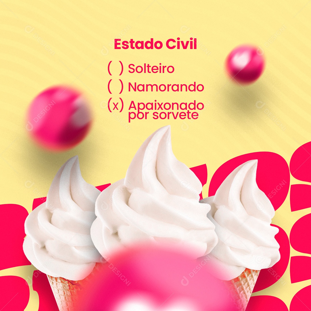 Sorveteria Estado Civil Apaixonado por Sorvete Social Media PSD Editável