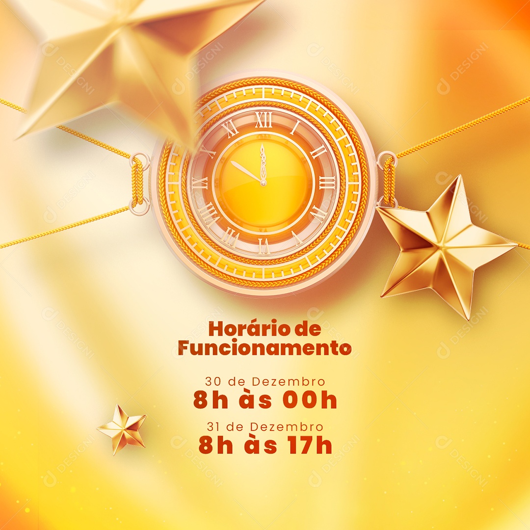 Horário de Funcionamento Ano Novo Social Media PSD Editável