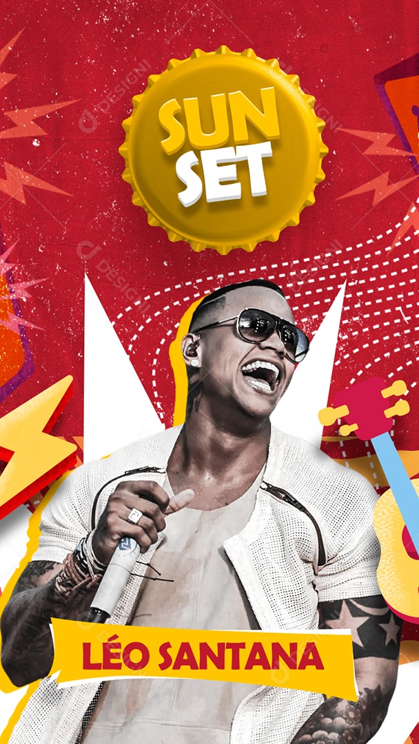 Flyer Show Sunset Léo Santana Story Social Media PSD Editável