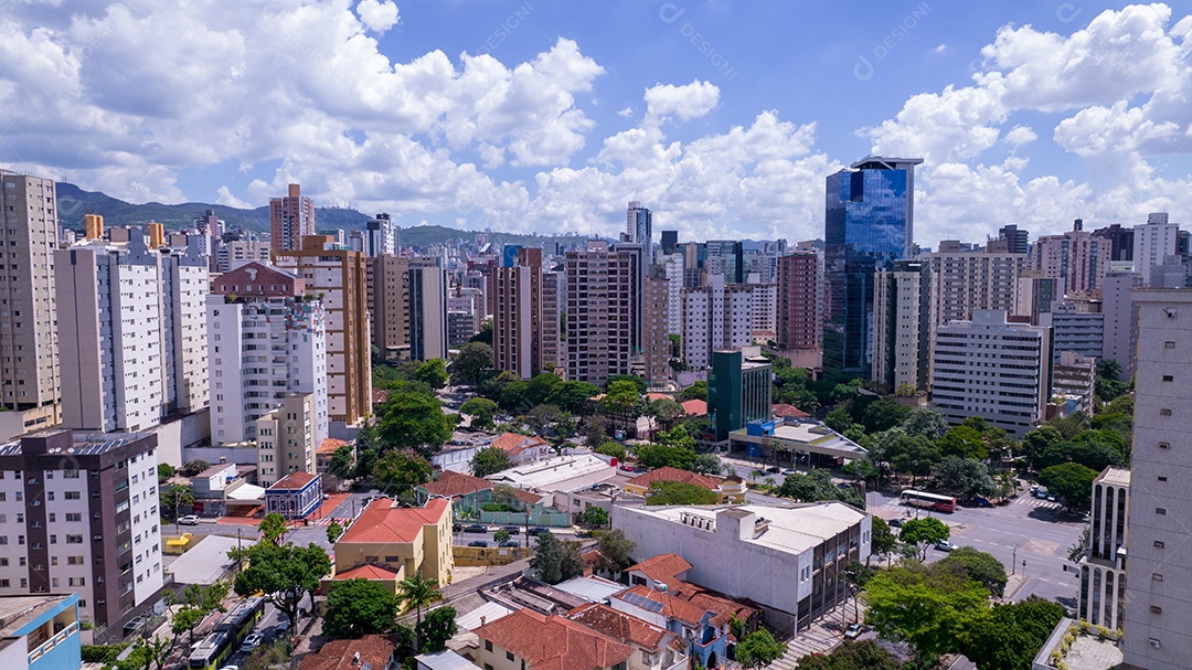 Vista aérea da região central de Belo Horizonte, Minas Gerais, Brasil. edifícios comerciais