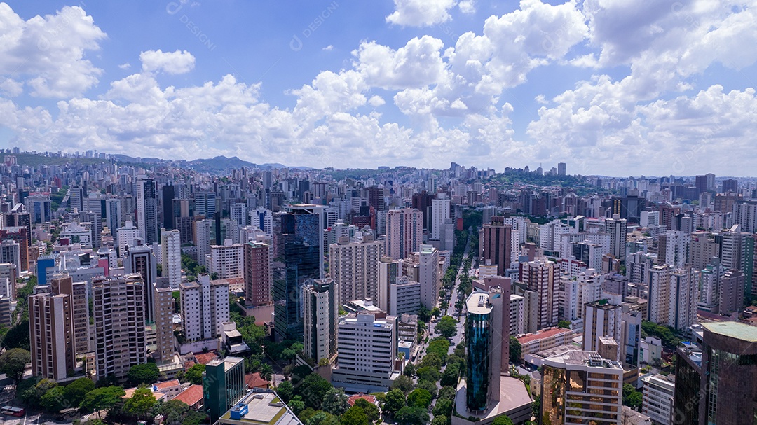 Vista aérea da região central de Belo Horizonte, Minas Gerais, Brasil. edifícios comerciais