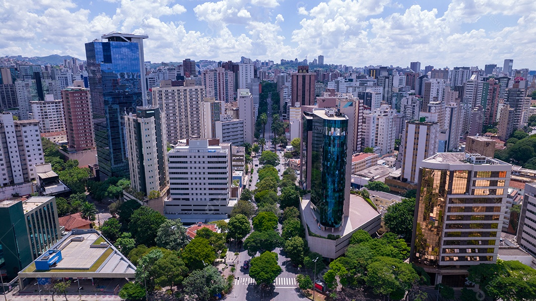 Vista aérea da região central de Belo Horizonte, Minas Gerais, Brasil. edifícios comerciais