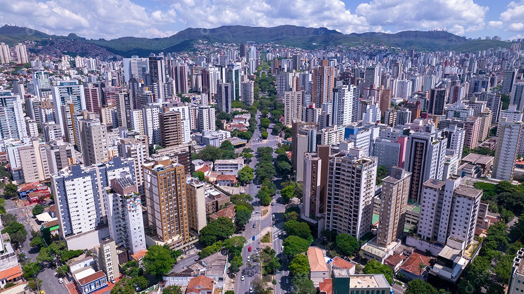 Vista aérea do Parque Américo Renné Giannetti, Belo Horizonte, Minas Gerais, Brasil. Centro da cidade