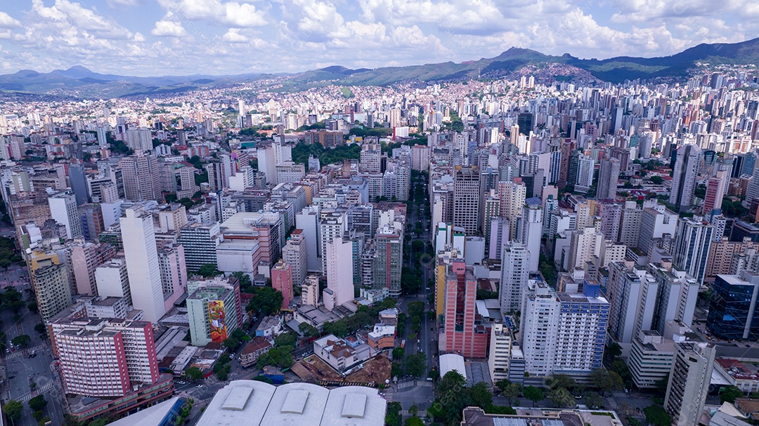 Vista aérea da região central de Belo Horizonte, Minas Gerais, Brasil. edifícios comerciais