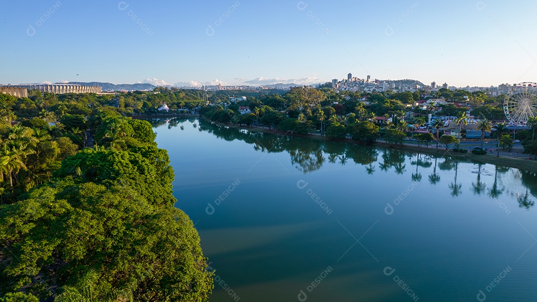 Vista aérea da Lagoa da Pampulha em Minas Gerais, Belo Horizonte