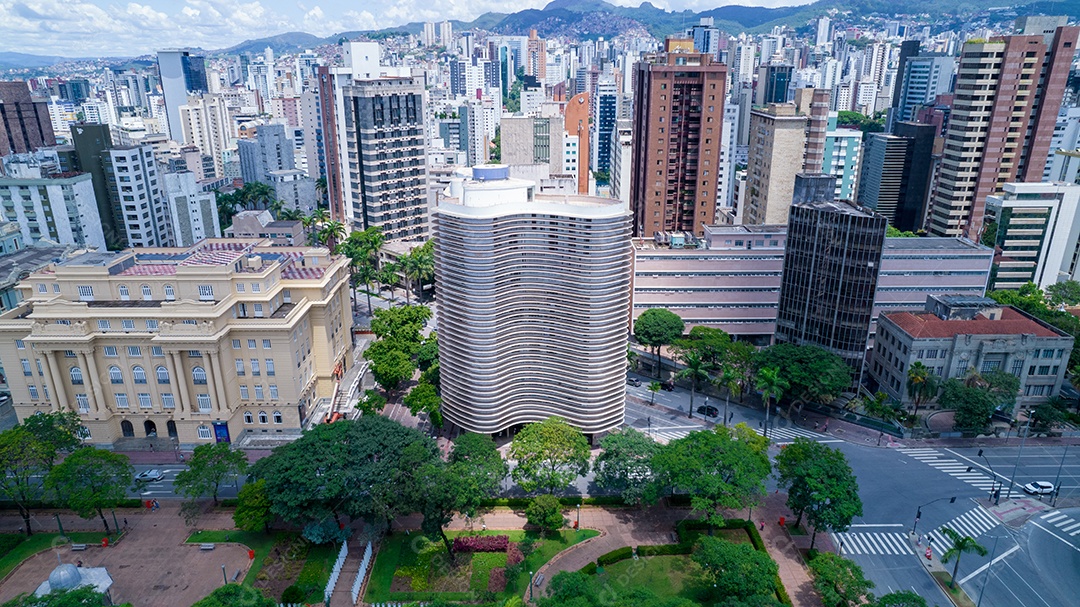 Vista aérea da região central de Belo Horizonte, Minas Gerais, Brasil. edifícios comerciais