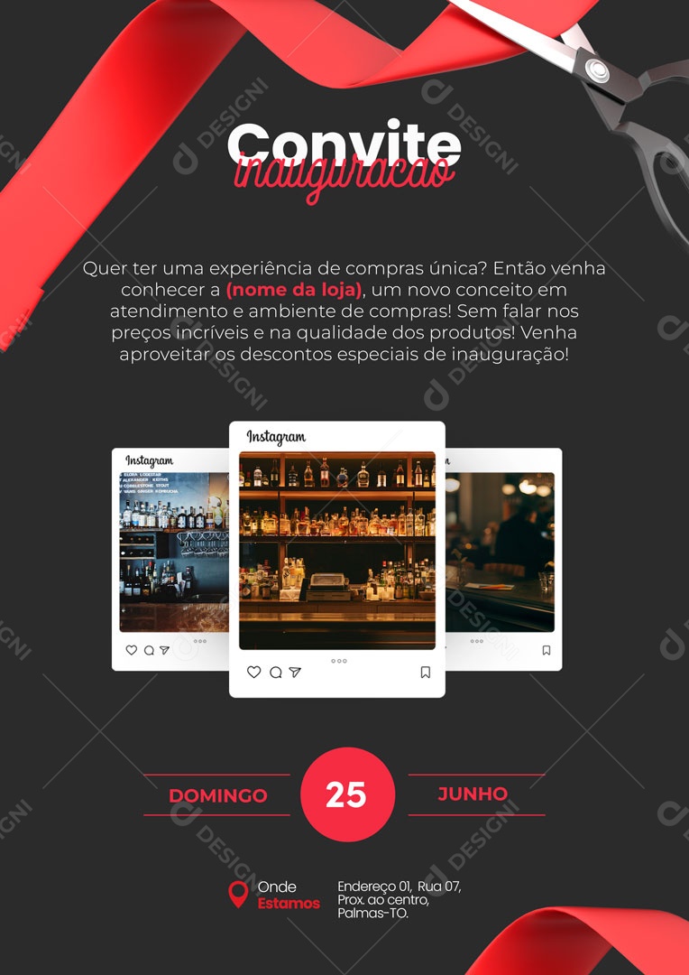 Modelo de Convite Inauguração Distribuidora de Bebidas Social Media PSD Editável