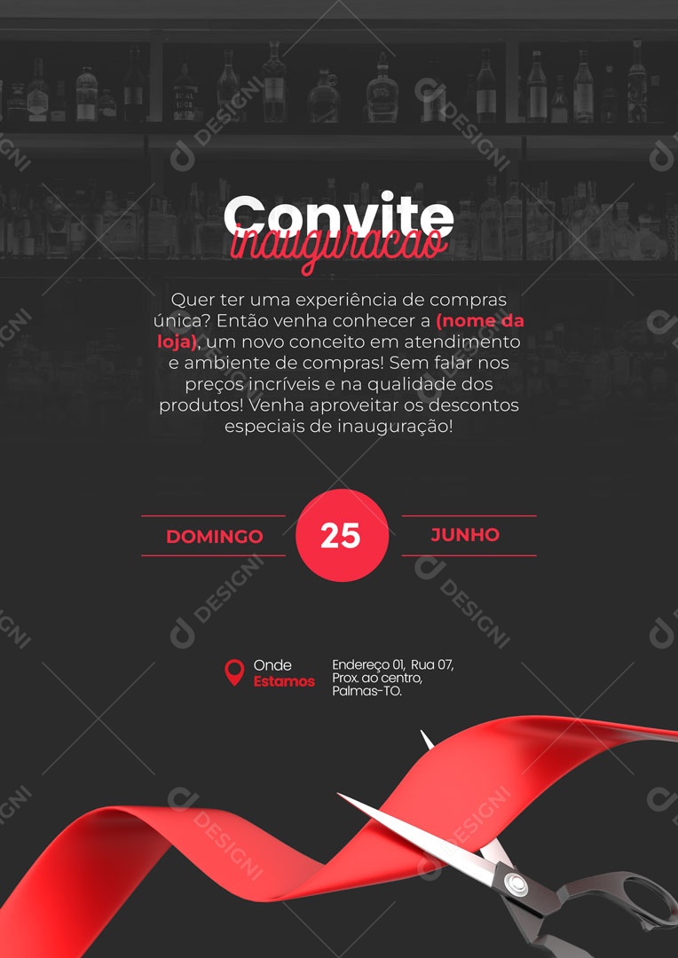 Modelo de Convite Inauguração Distribuidora de Bebidas Social Media PSD Editável