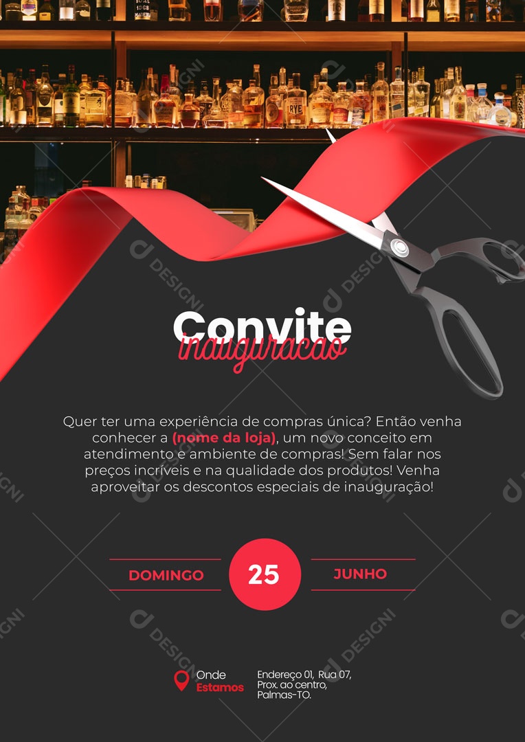 Modelo de Convite Inauguração Distribuidora de Bebidas Social Media PSD Editável