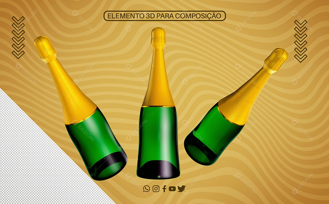 Elemento 3D Para Composição Garrafas de Champanhe PNG Transparente