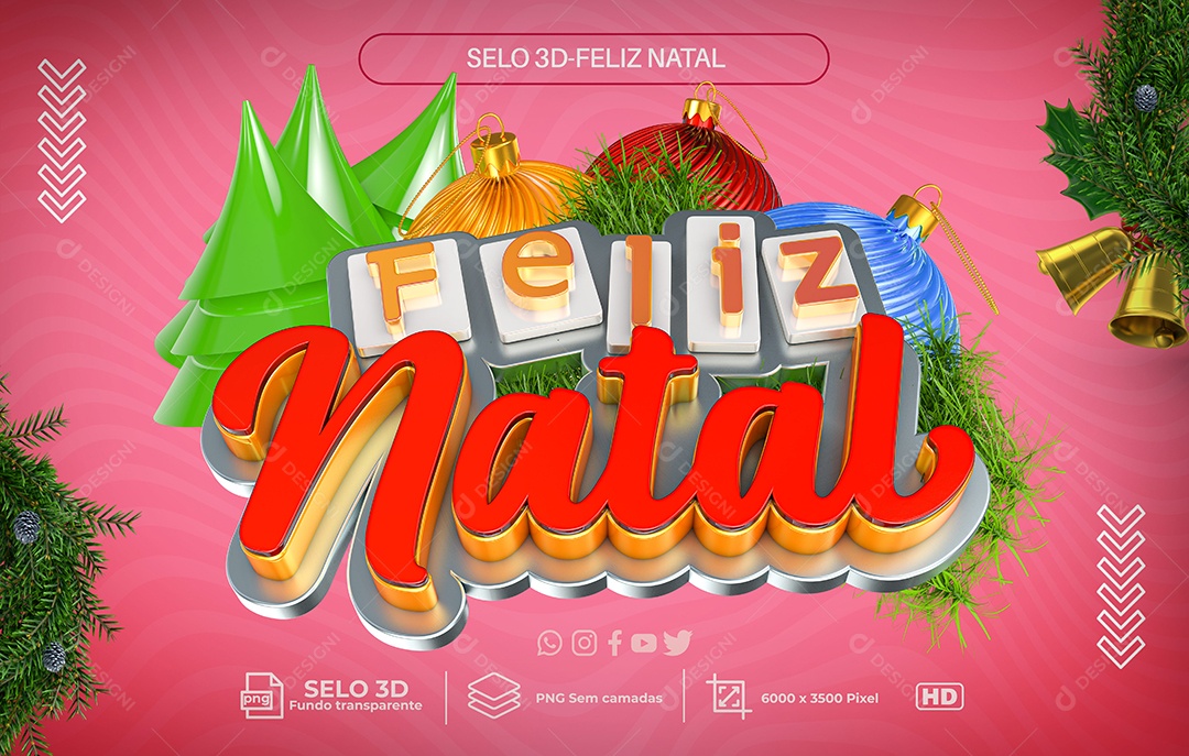 Selo 3D Para Composição Feliz Natal PNG Transparente
