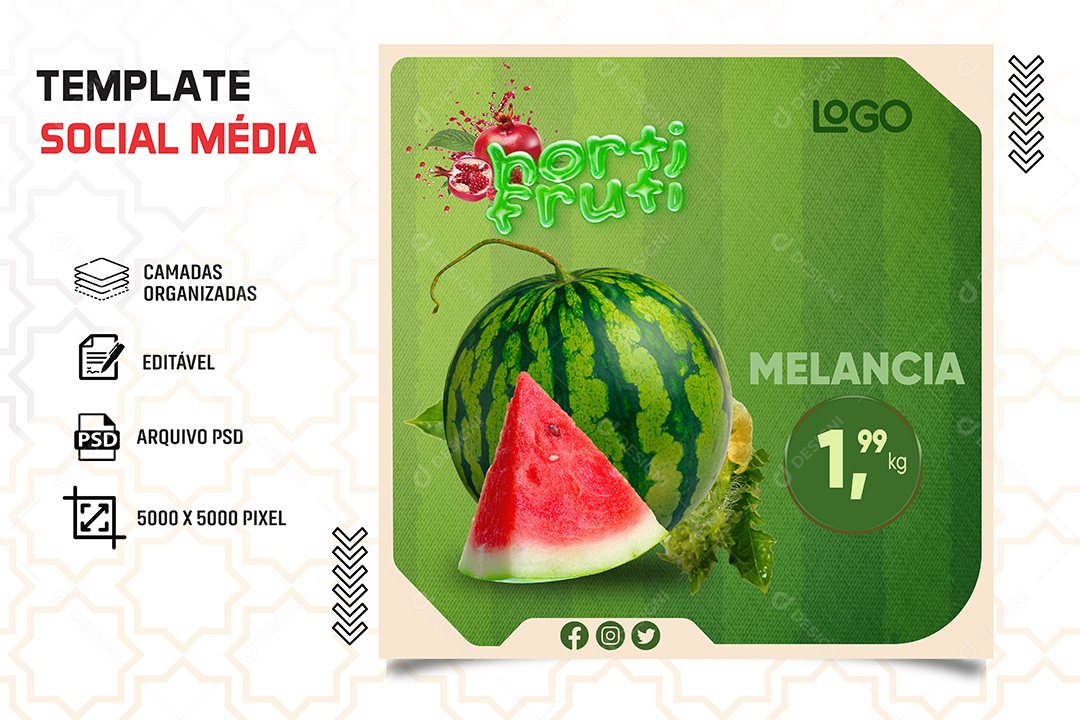 Horti Fruti Melancia 1,99Kg Social Media PSD Editável