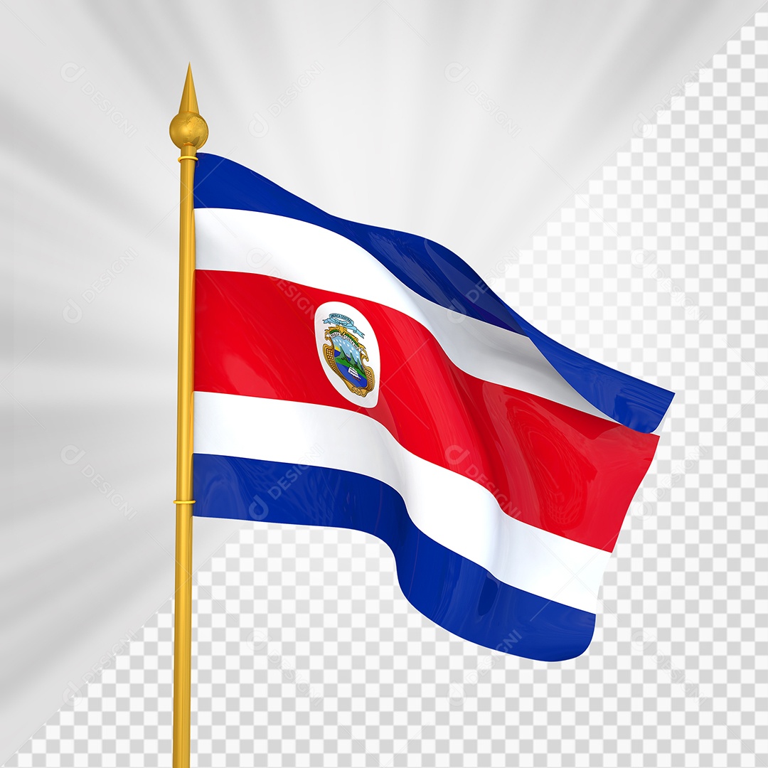 Costa Rica Bandeira 3D Elemento Dourado para Composição PSD