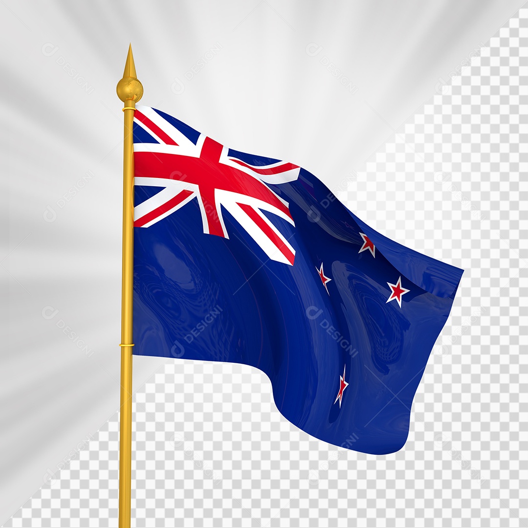 Nova Zelândia Bandeira 3D Elemento Dourado para Composição PSD