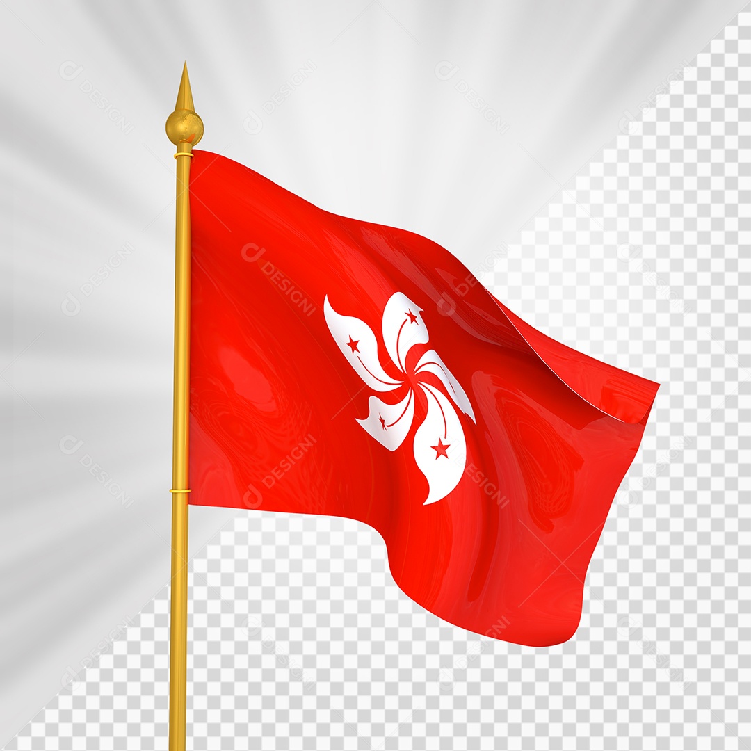 Hong Kong Bandeira 3D Elemento Dourado para Composição PSD