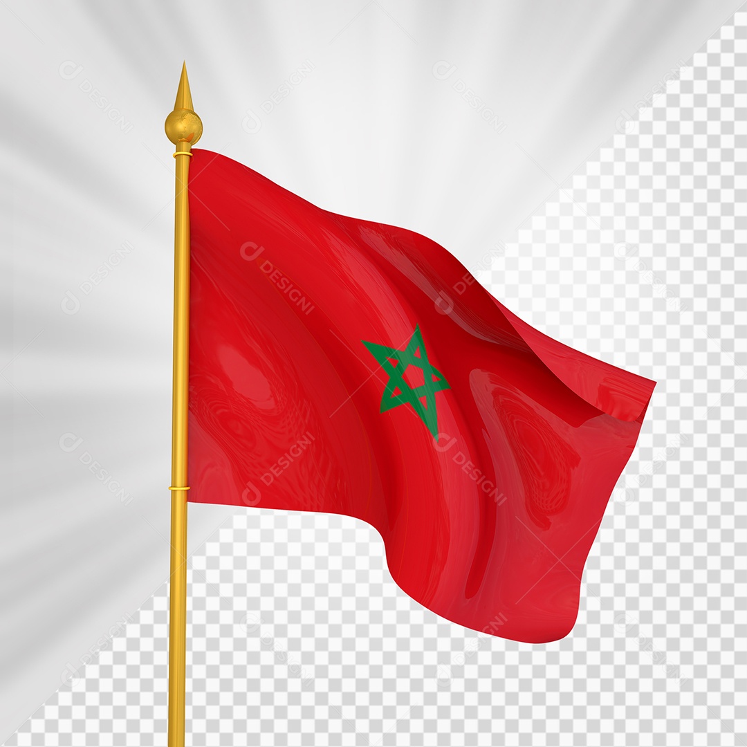 Marrocos Bandeira 3D Elemento Dourado para Composição PSD