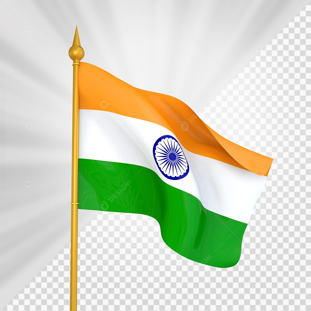 Índia Bandeira 3D Elemento Dourado para Composição PSD