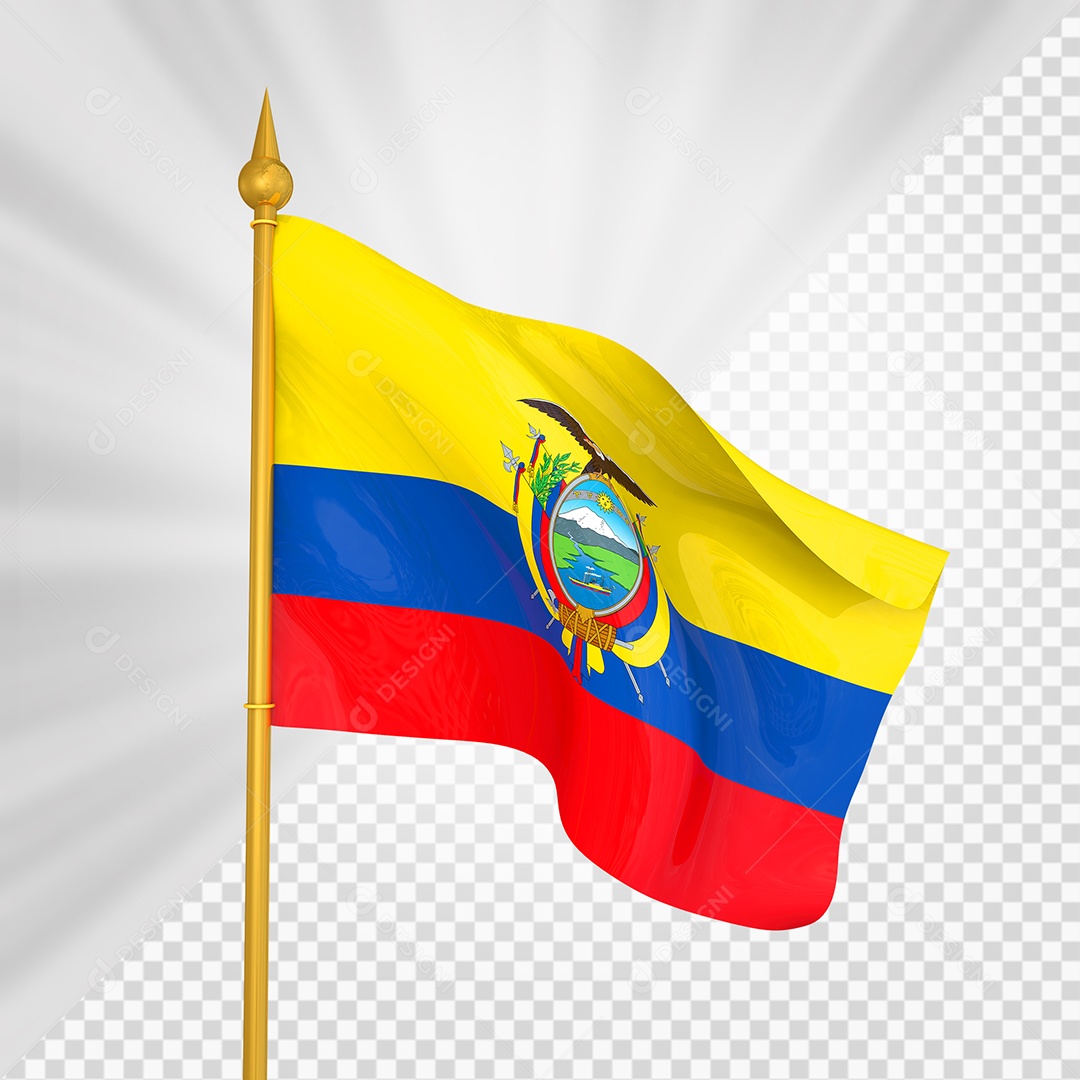 Equador Bandeira 3D Elemento Dourado para Composição PSD