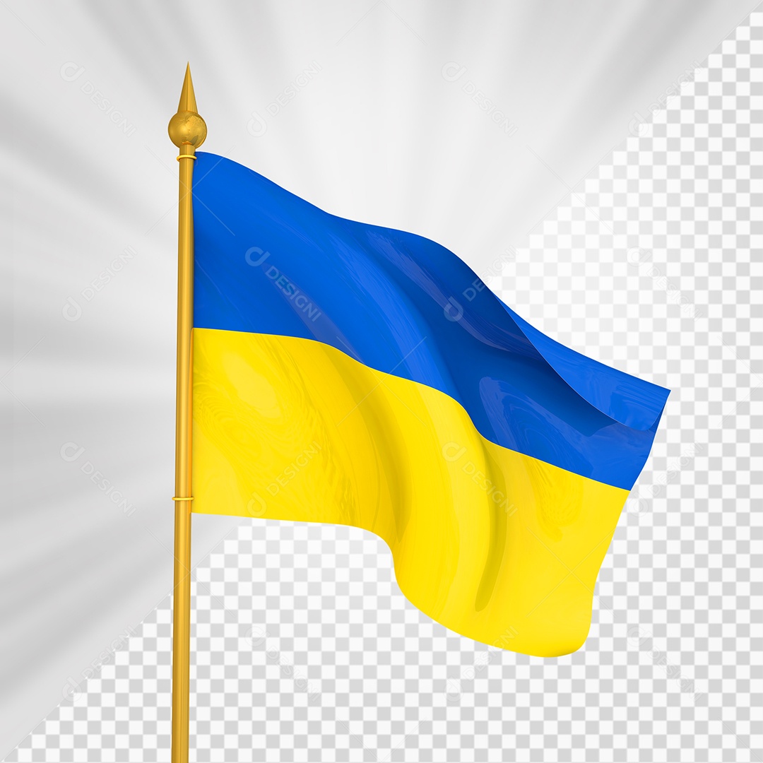 Ucrânia Bandeira 3D Elemento Dourado para Composição PSD