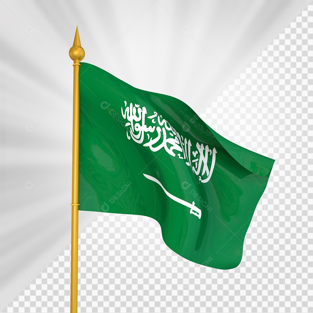 Arábia Saudita Bandeira 3D Elemento Dourado para Composição PSD