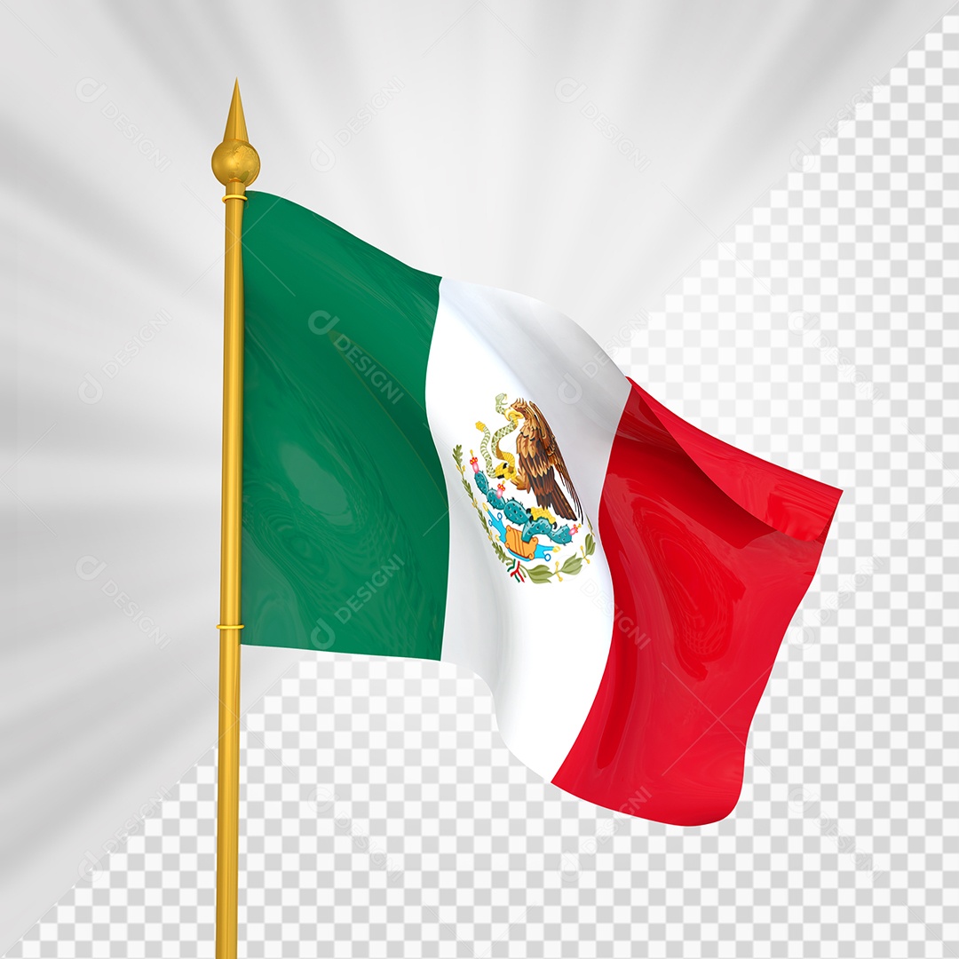 México Bandeira 3D Elemento Dourado para Composição PSD