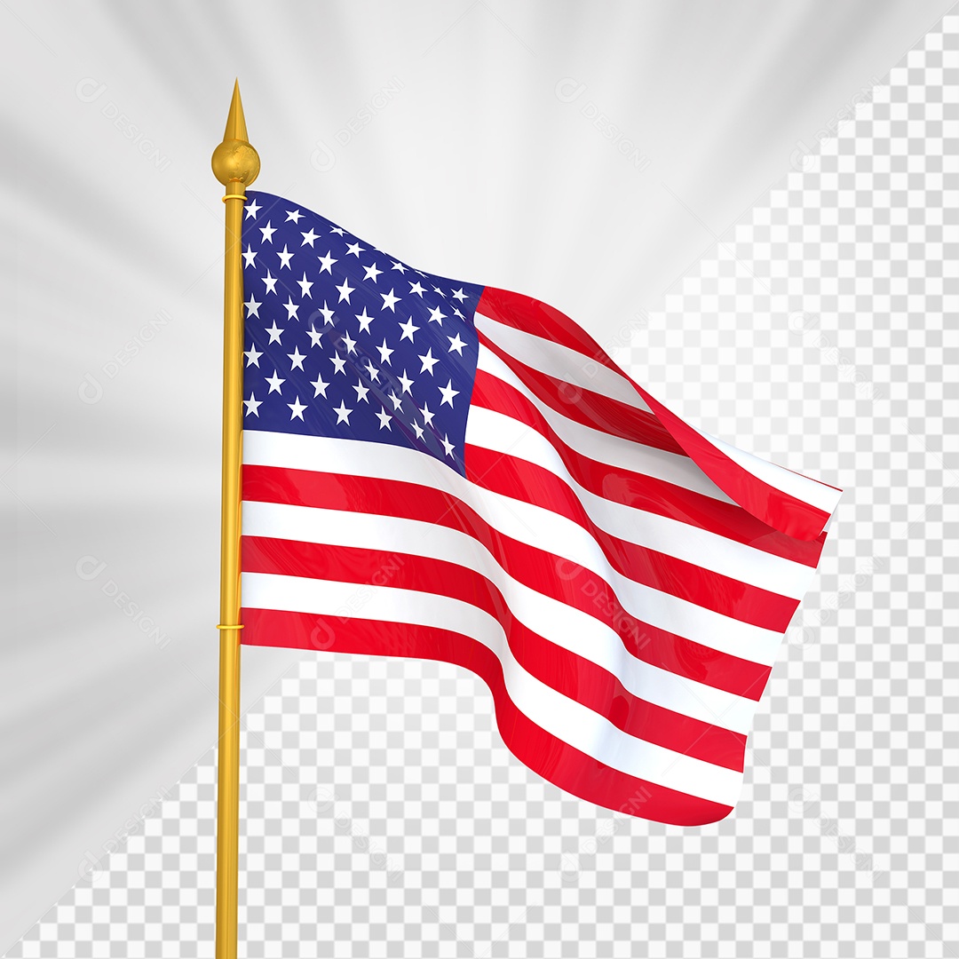 Estados Unidos Bandeira 3D Elemento Dourado para Composição PSD