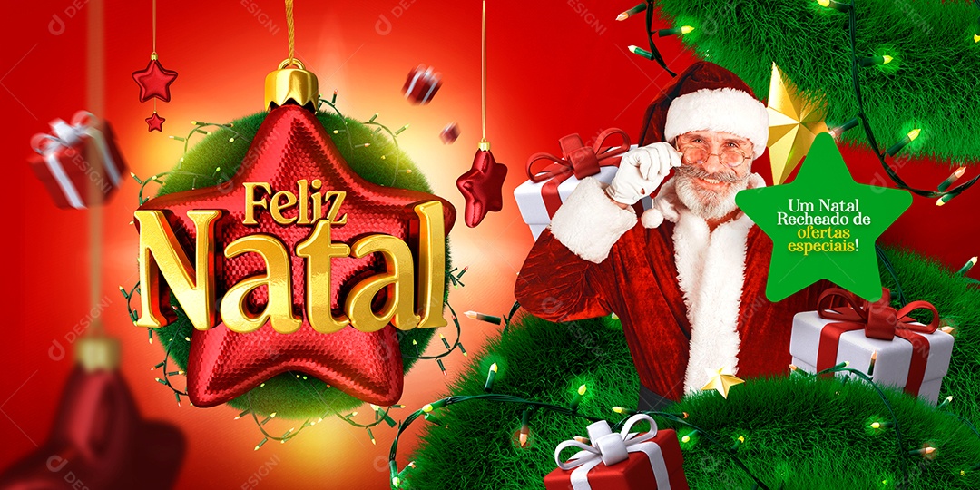 Banner Feliz Natal um Natal Recheado de Ofertas Especiais Social Media PSD Editável