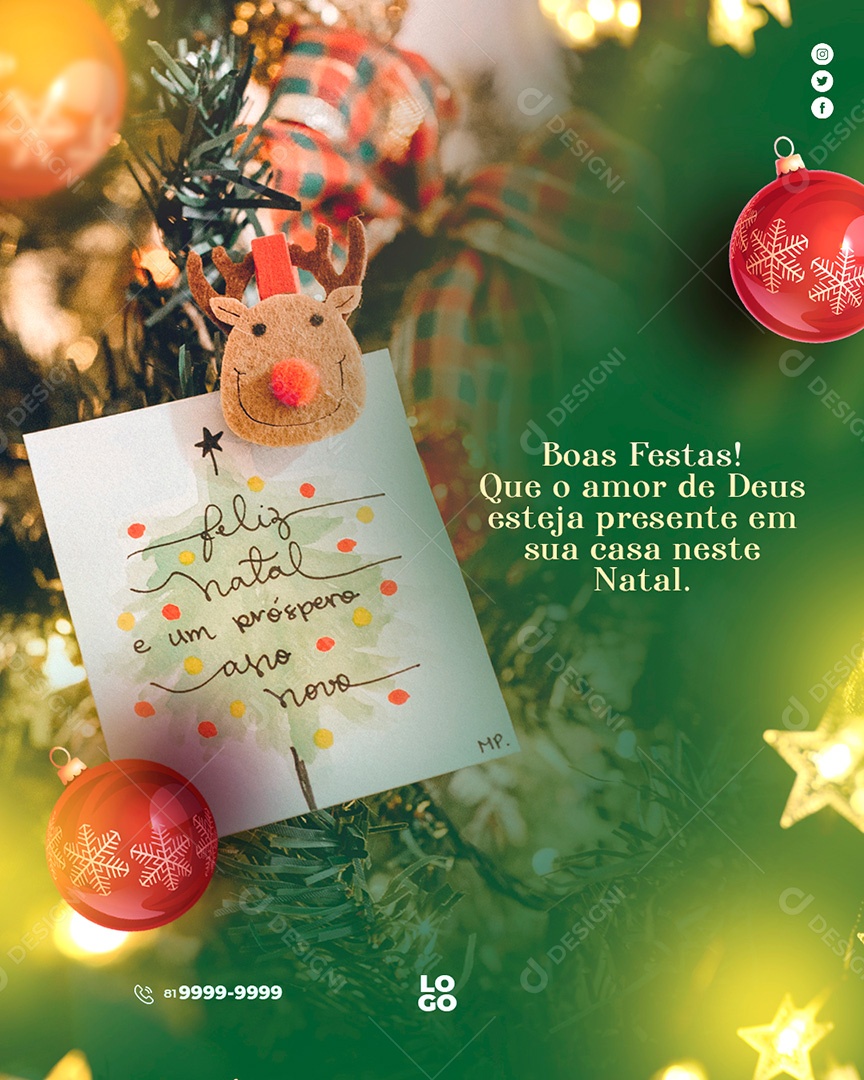 Post Feliz Natal e Boas Festas PSD Social Media PSD Editável
