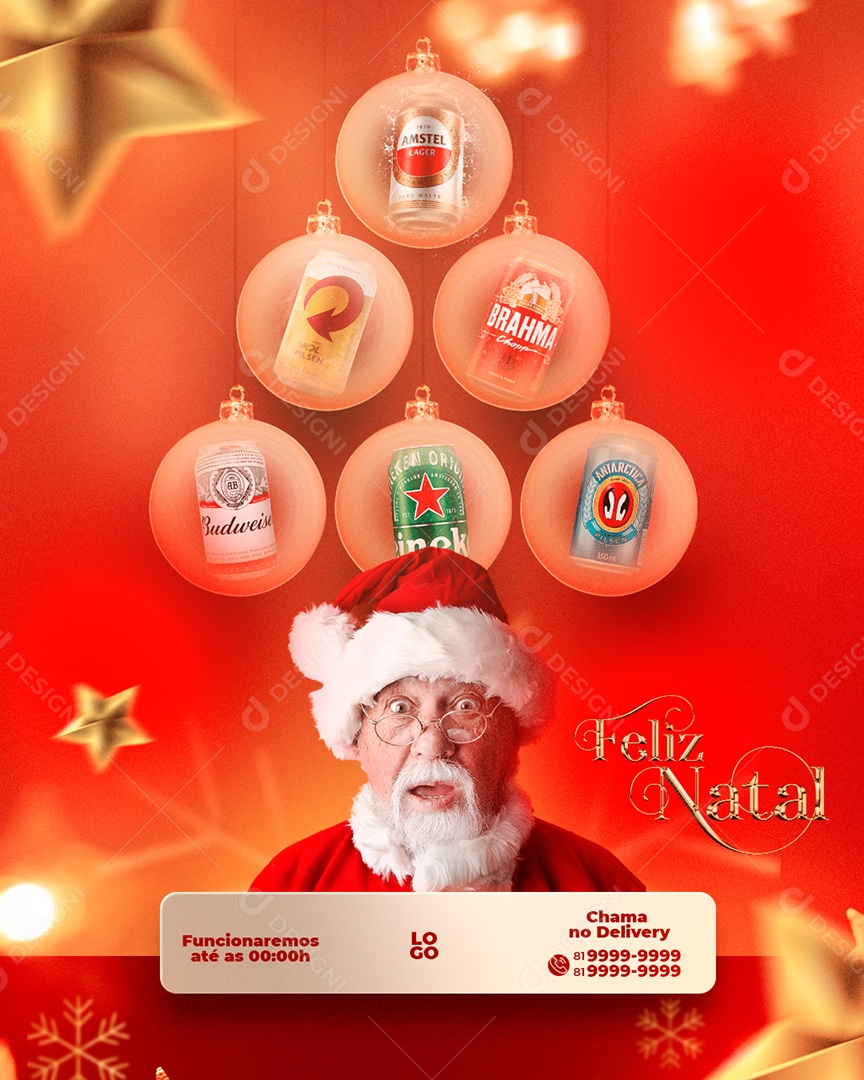 Post Feliz Natal Com Bebidas Delivery PSD Social Media PSD Editável