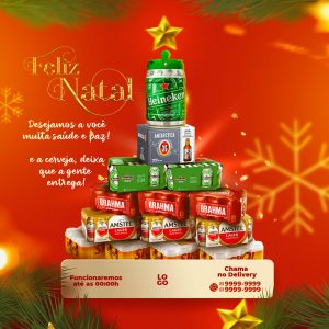 Post Feliz Natal Com Bebidas Delivery PSD Social Media PSD Editável