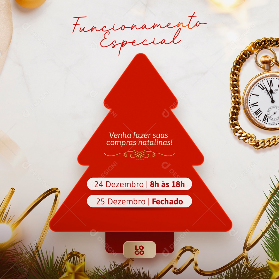 Post Horário de Funcionamento Natal PSD Social Media PSD Editável