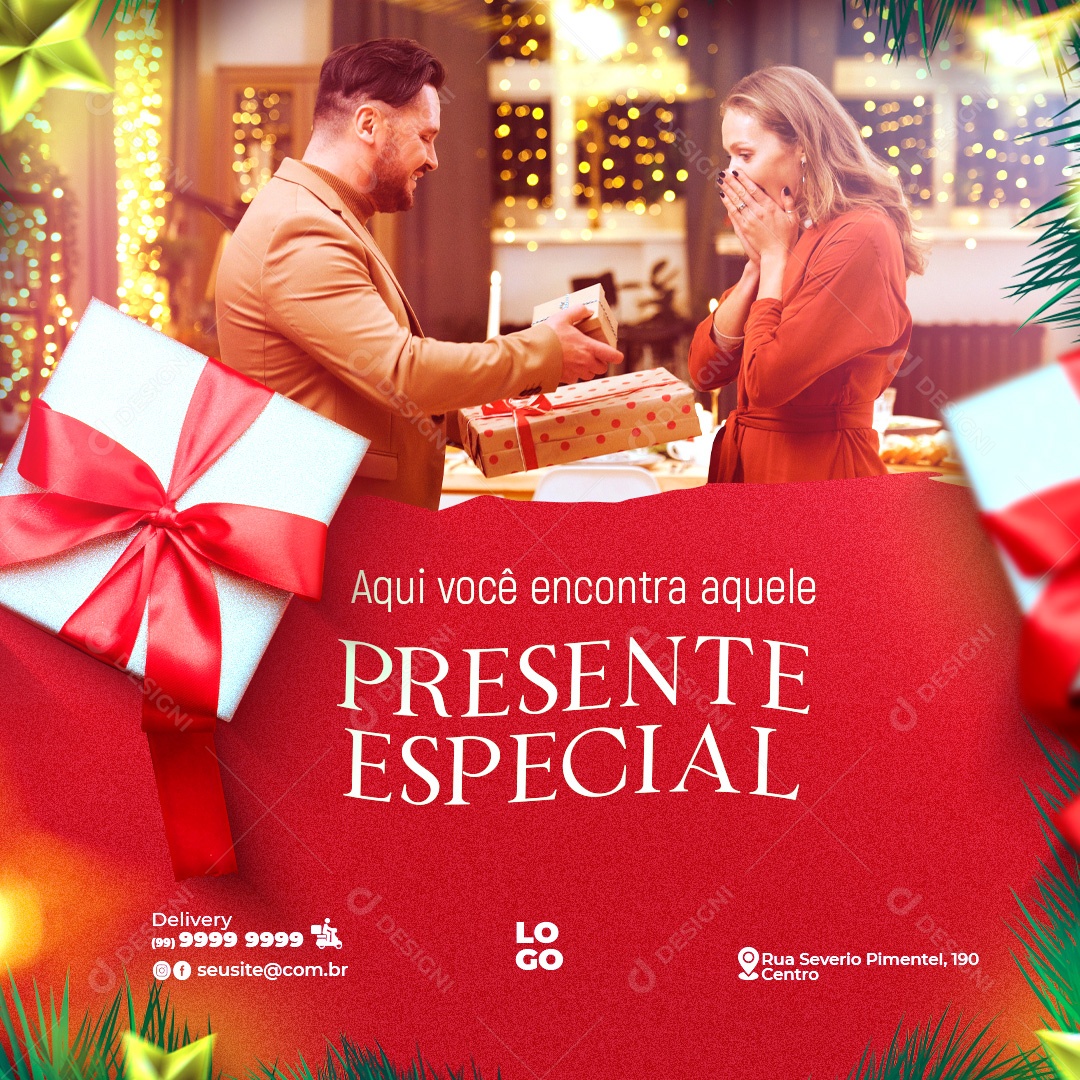 Post Aqui Você Encontra Seu Presente de Natal PSD Social Media PSD Editável